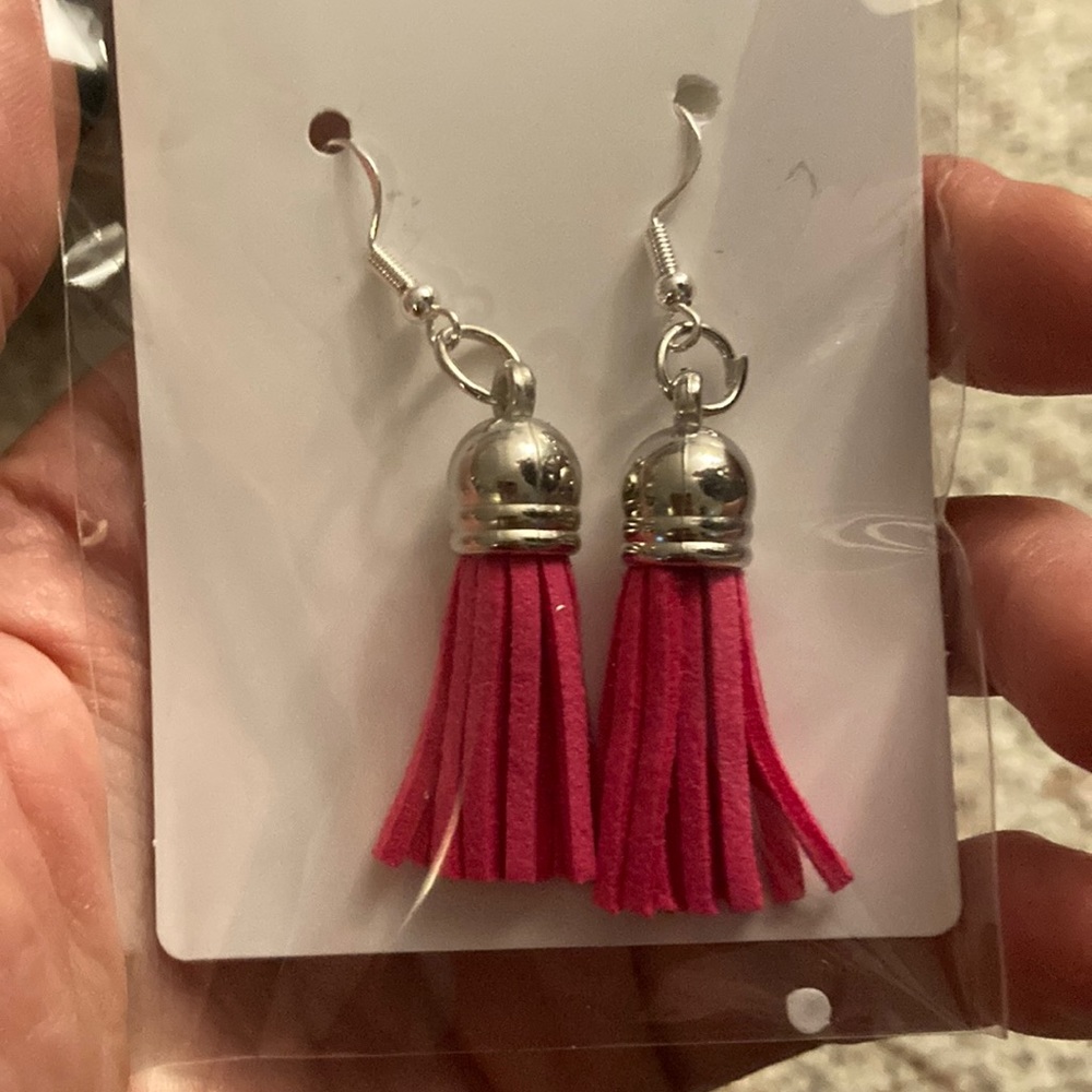 Dark Pink Tassel Earrings